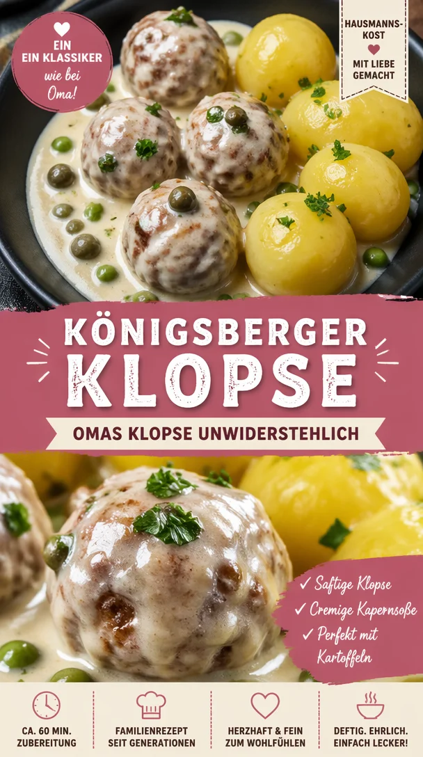 Königsberger Klopse: Traditionelles deutsches Gericht mit Fleischbällchen in Kapernsauce.