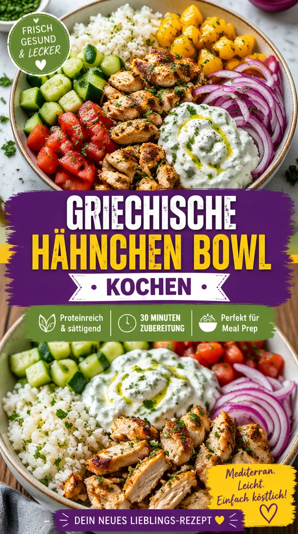 Köstliche Griechische Hähnchen Bowl mit frischen Zutaten und aromatischen Gewürzen