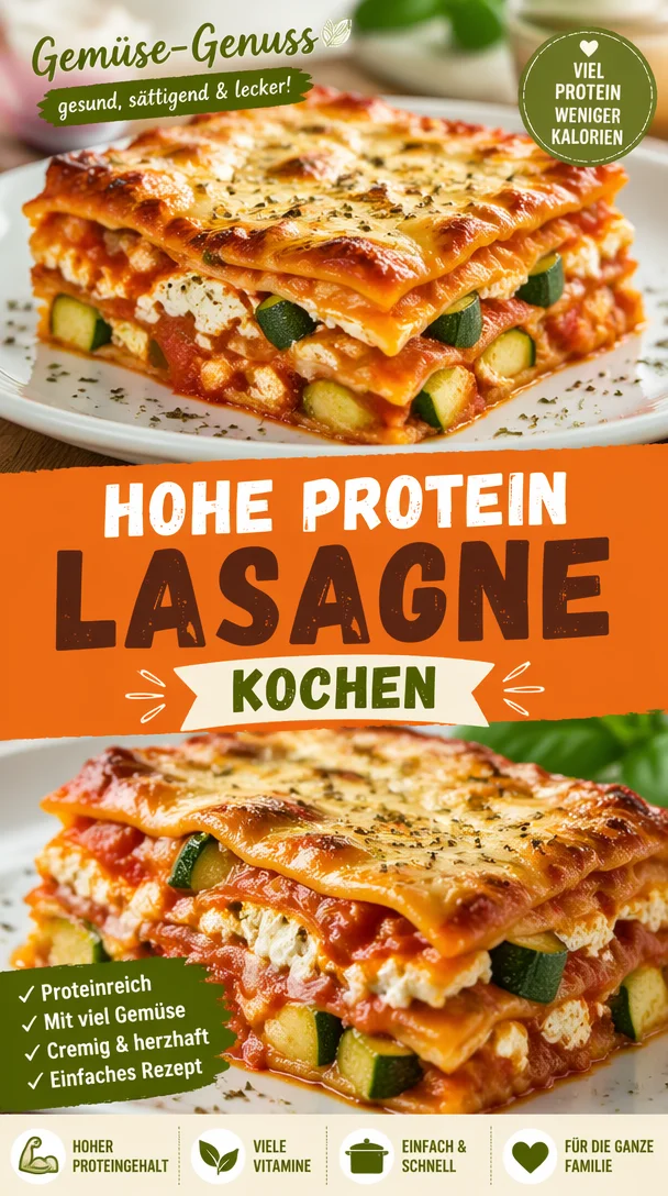 Köstliche hohe Protein Gemüse Lasagne mit frischem Gemüse und proteinreicher Soße