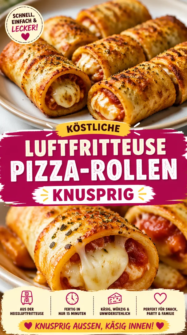 Köstliche Luftfritteuse Pizza-Rollen frisch zubereitet und serviert.