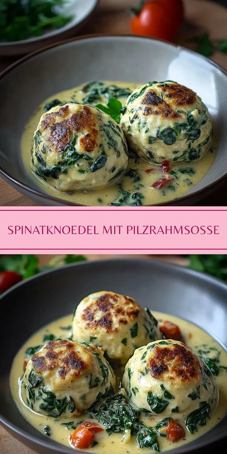 Köstliche Südtiroler Spinatknödel mit cremiger Pilzrahmsoße