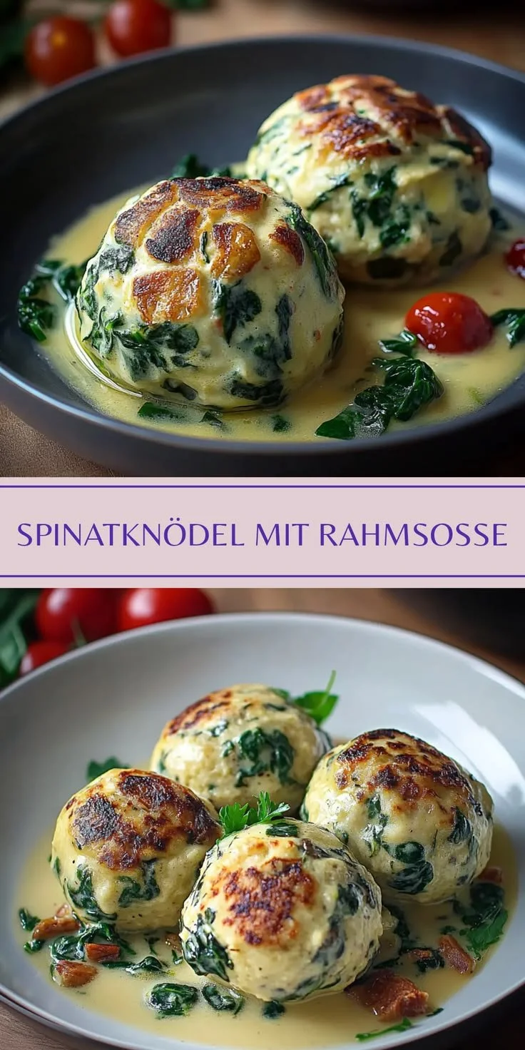 Köstliche Südtiroler Spinatknödel mit cremiger Pilzrahmsoße