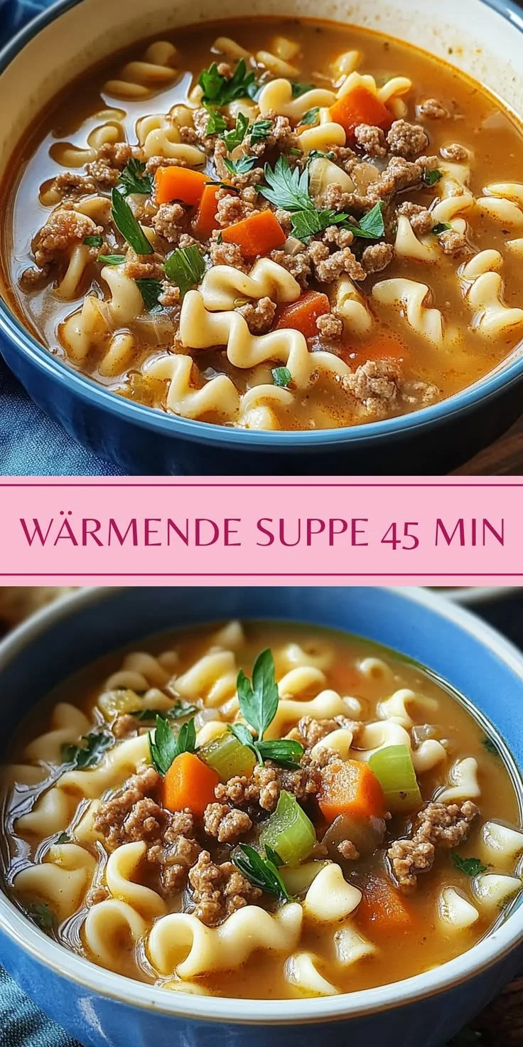 Köstliche wärmende Nudel-Hack-Suppe