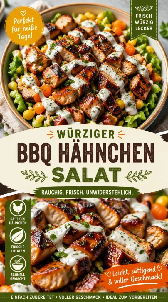 Köstlicher BBQ Hähnchen Salat für heiße Tage, frisch und geschmackvoll zubereitet