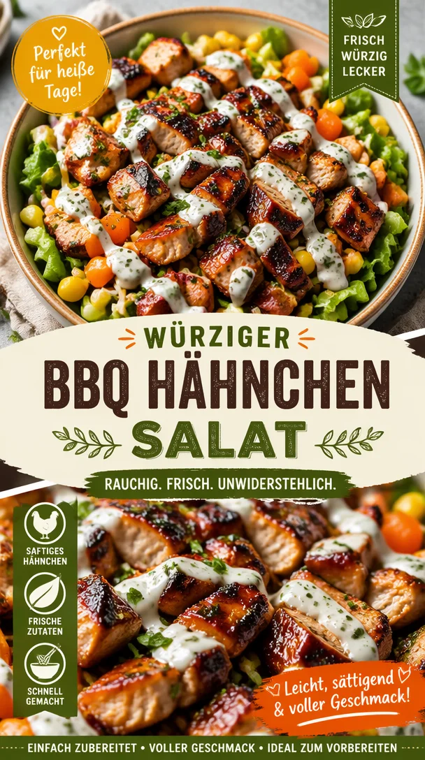 Köstlicher BBQ Hähnchen Salat für heiße Tage, frisch und geschmackvoll zubereitet