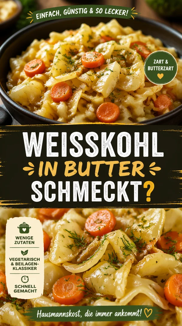 Junger Weißkohl in Butter, frisch zubereitet und serviert.