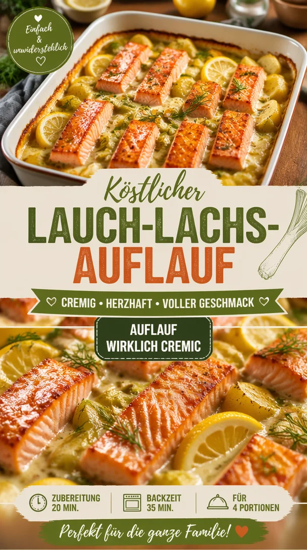 Köstlicher Lauch-Lachs-Auflauf mit frischem Gemüse und Lachsfilet