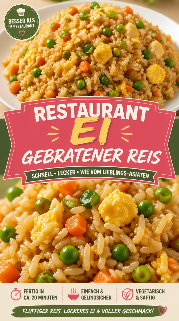 Köstlicher Ei gebratener Reis aus dem Restaurant, serviert mit frischem Gemüse.