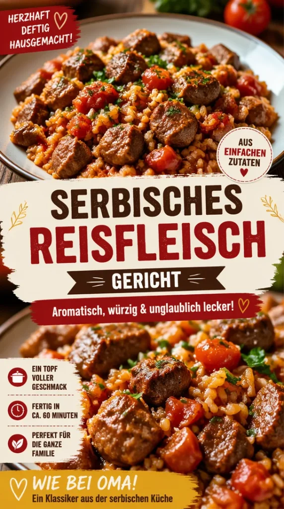 Köstliches serbisches Reisfleisch mit saftigem Fleisch und aromatischen Gewürzen