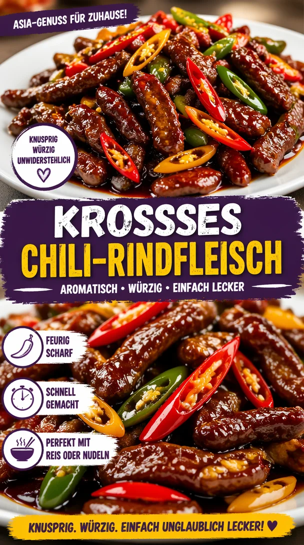 Krosses Chili-Rindfleisch serviert mit frischen Beilagen
