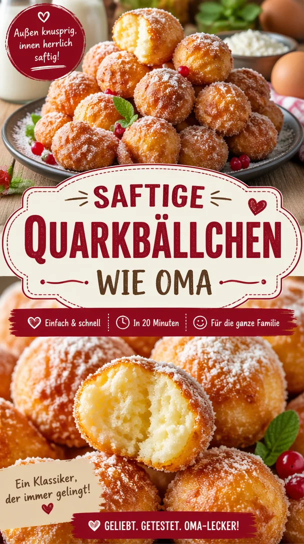 Saftige Quarkbällchen frisch aus dem Ofen, goldbraun und knusprig.