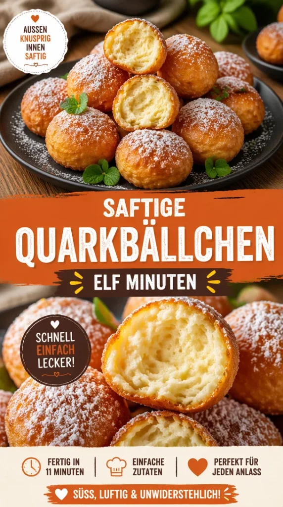 Saftige Quarkbällchen frisch aus dem Ofen mit Puderzucker bestreut