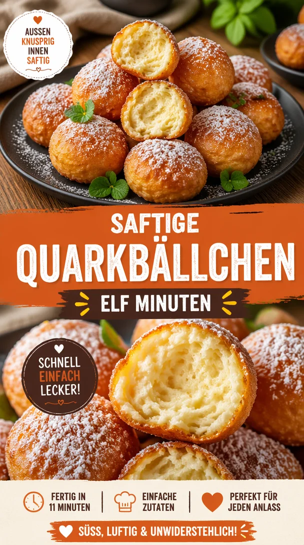 Saftige Quarkbällchen frisch aus dem Ofen mit Puderzucker bestreut