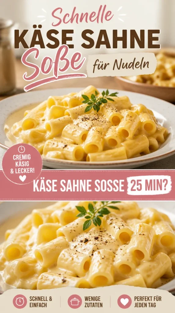 Schnelle Käse Sahne Soße für Nudeln in einer weißen Schüssel