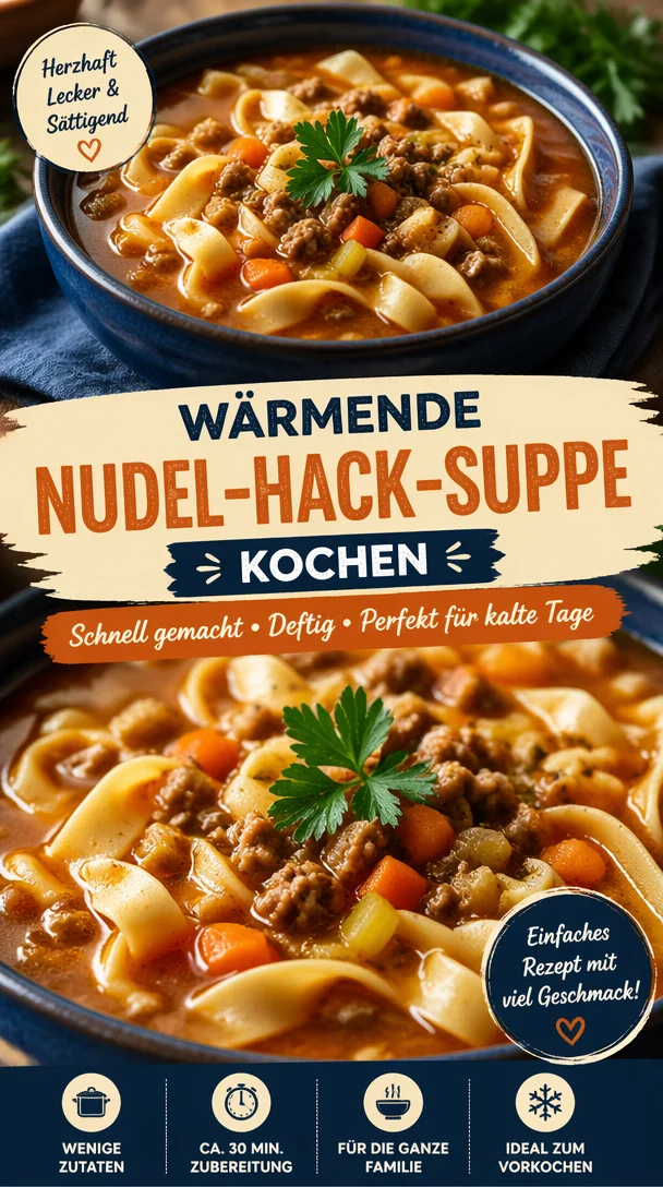 Wärmende Nudel-Hack-Suppe mit frischen Zutaten