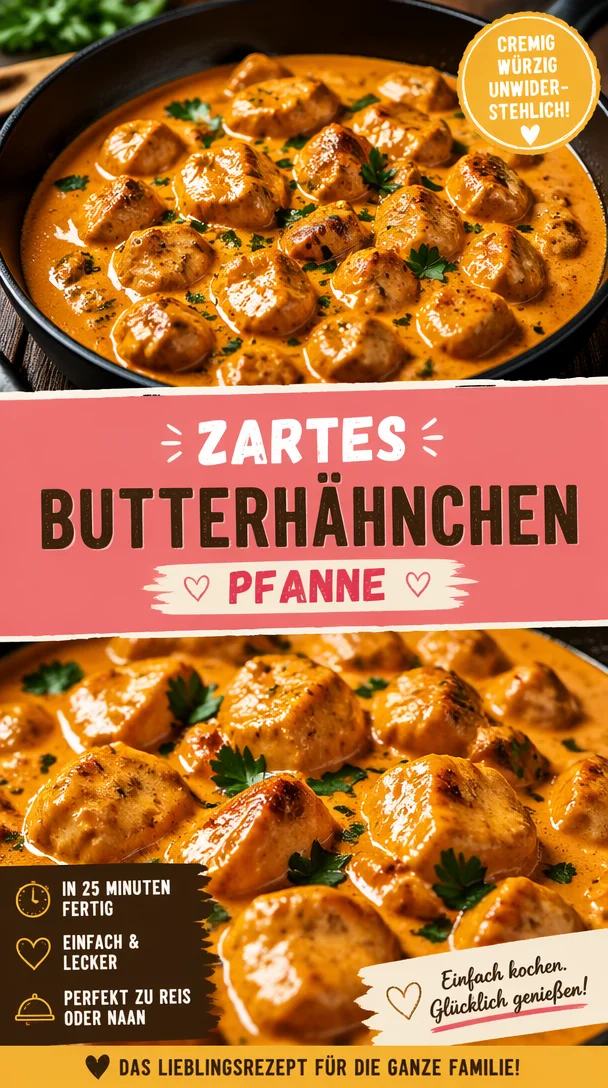 Zartes Butterhähnchen aus der Pfanne, perfekt zubereitet für ein köstliches Abendessen