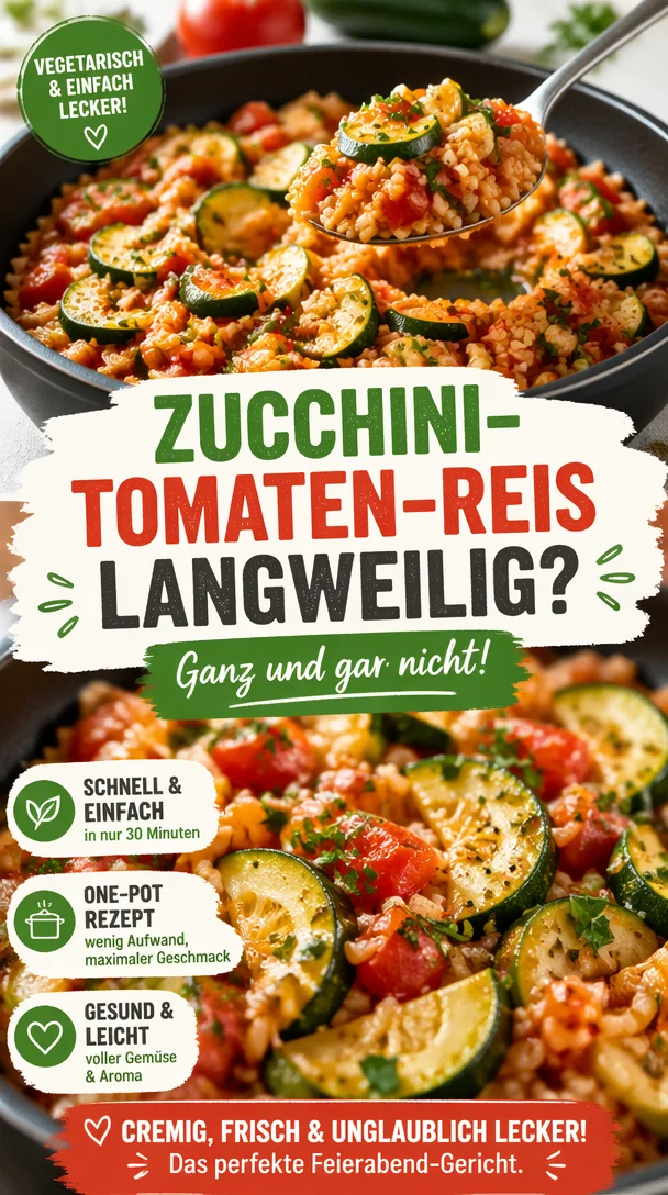 Köstlicher Zucchini-Tomaten-Reis in einer Schüssel serviert