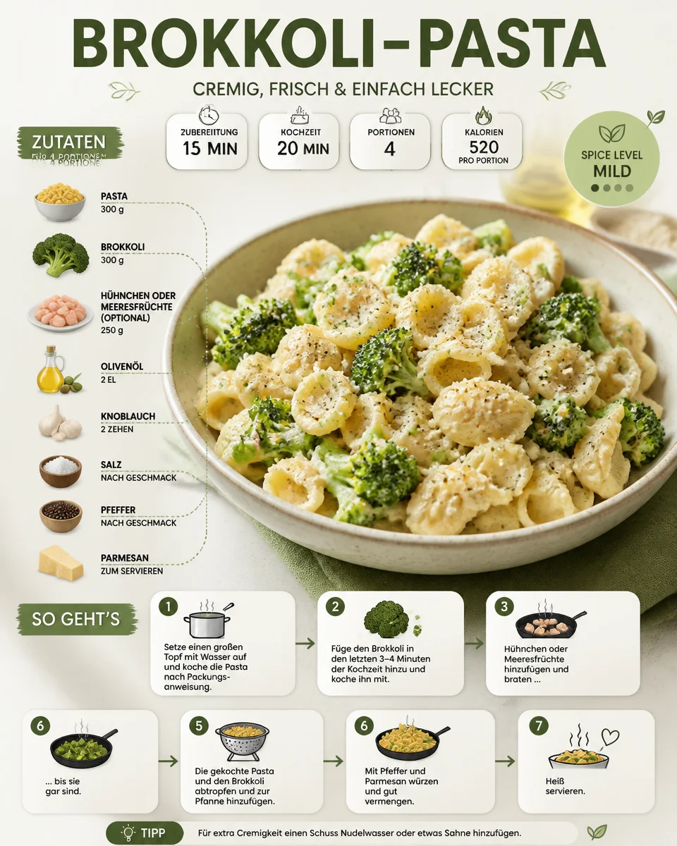 Ein Teller Brokkoli-Pasta mit frischem Gemüse und Parmesan.