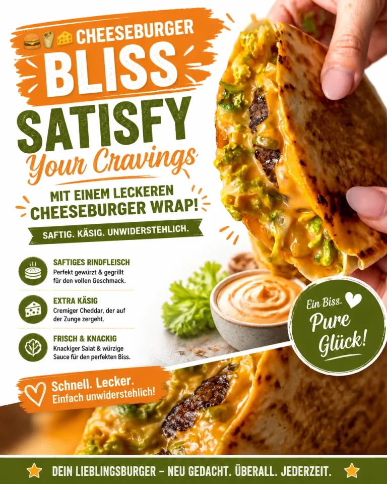 Leckerer Cheeseburger Wrap mit frischen Zutaten und saftigem Fleisch
