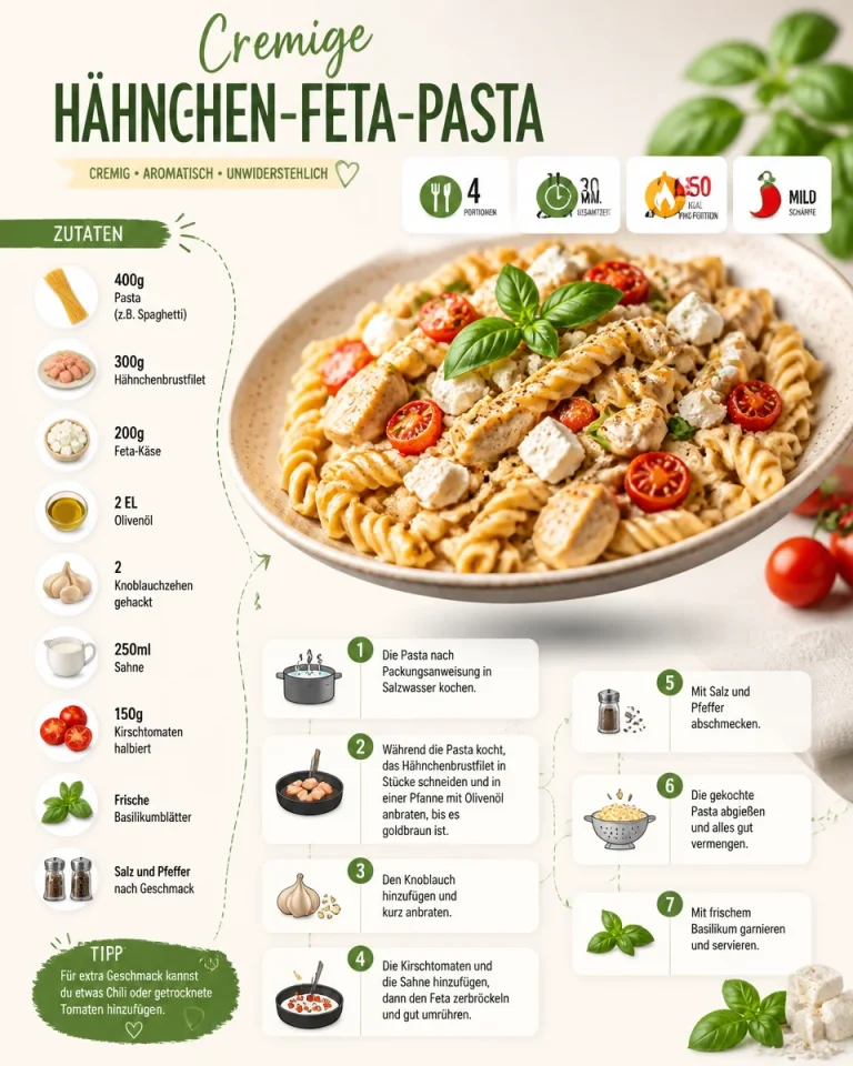 Cremige Hähnchen-Feta-Pasta mit frischen Zutaten