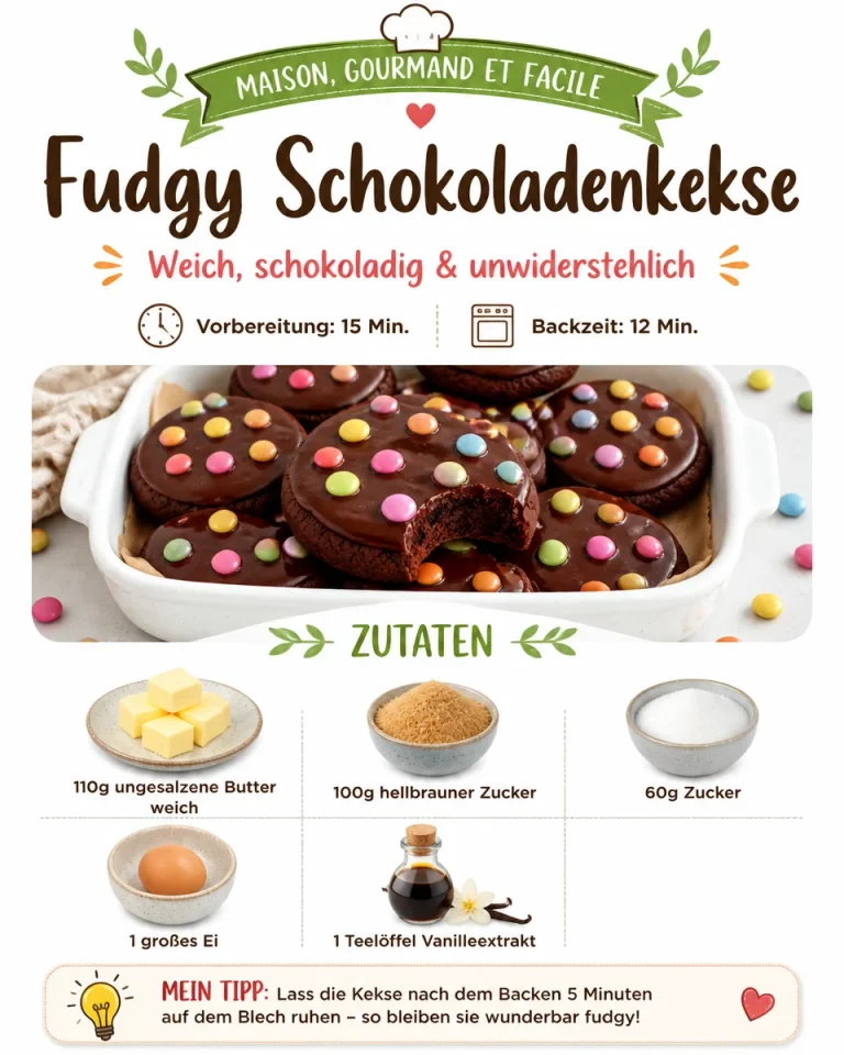 Fudgy Schokoladenkekse frisch aus dem Ofen, lecker und schokoladig.