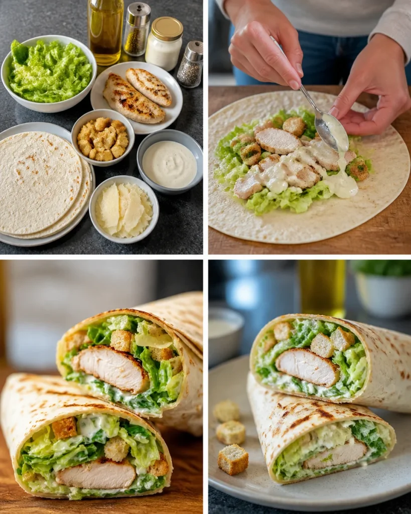 Crispy Chicken Caesar Wraps auf einem Teller serviert, frisch und appetitlich