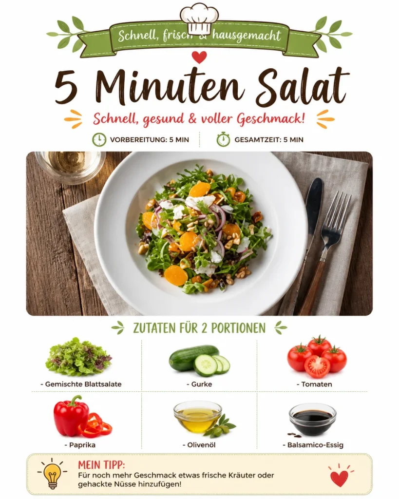 Schneller und leckerer 5 Minuten Salat für jede Gelegenheit.