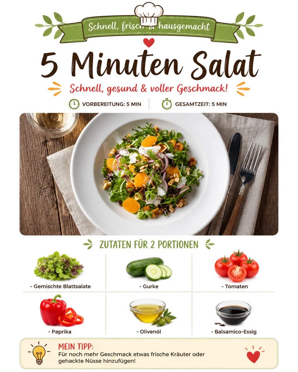 Schneller und leckerer 5 Minuten Salat für jede Gelegenheit.