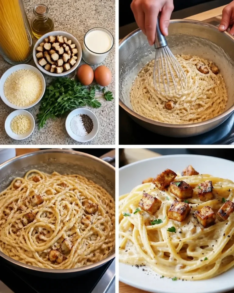 Carbonara mit geräucherter Tofu, schnell und einfach in 20 Minuten zubereitet.