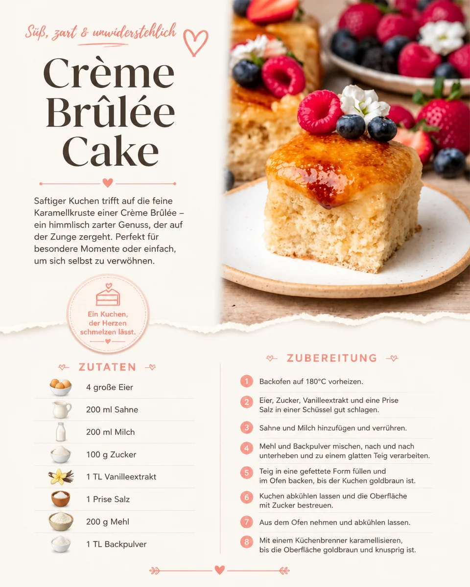 Crème Brûlée Kuchen Detailaufnahme mit Karamellkruste