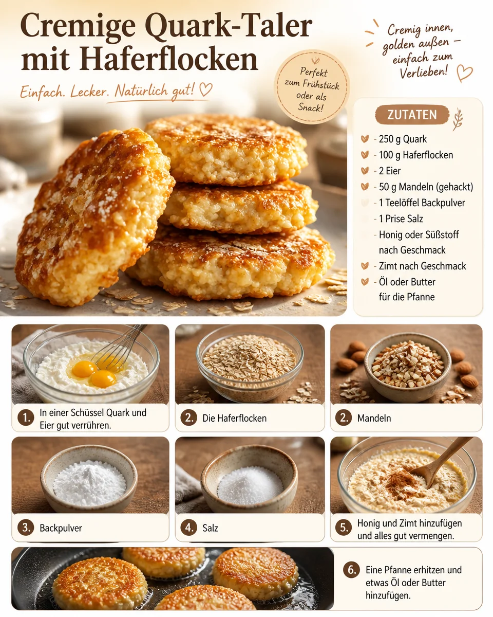 Cremige Quark-Taler mit Haferflocken auf einem Teller