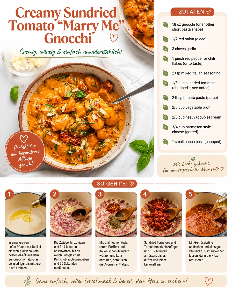 Cremige Gnocchi mit sonnengetrockneten Tomaten in einem eleganten Gericht