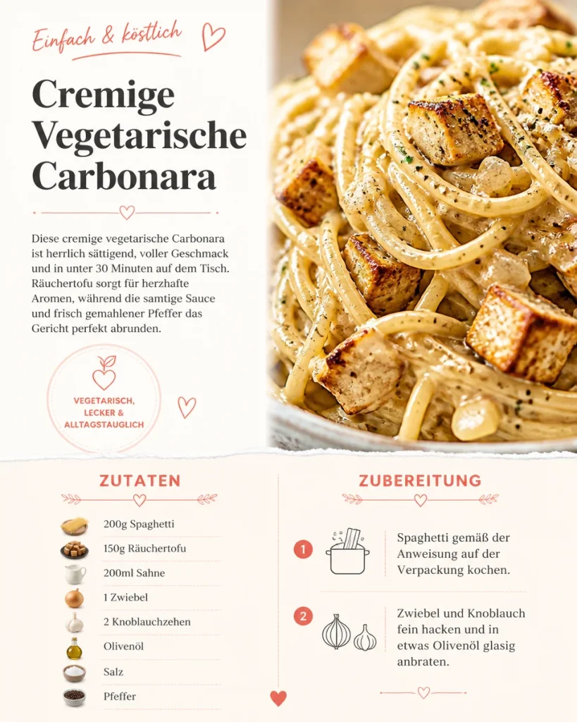 Cremige vegetarische Carbonara mit frischen Kräutern und vegetarischen Zutaten