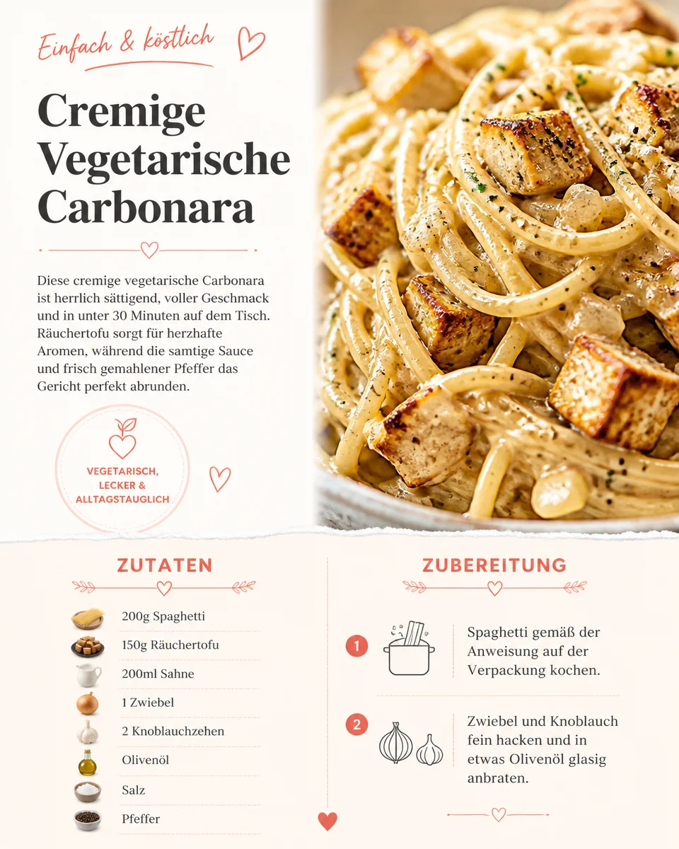 Cremige vegetarische Carbonara mit frischen Kräutern und vegetarischen Zutaten