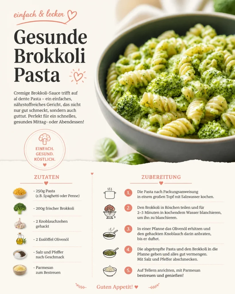 Gesunde Brokkoli Pasta mit frischem Gemüse und Kräutern auf einem Teller