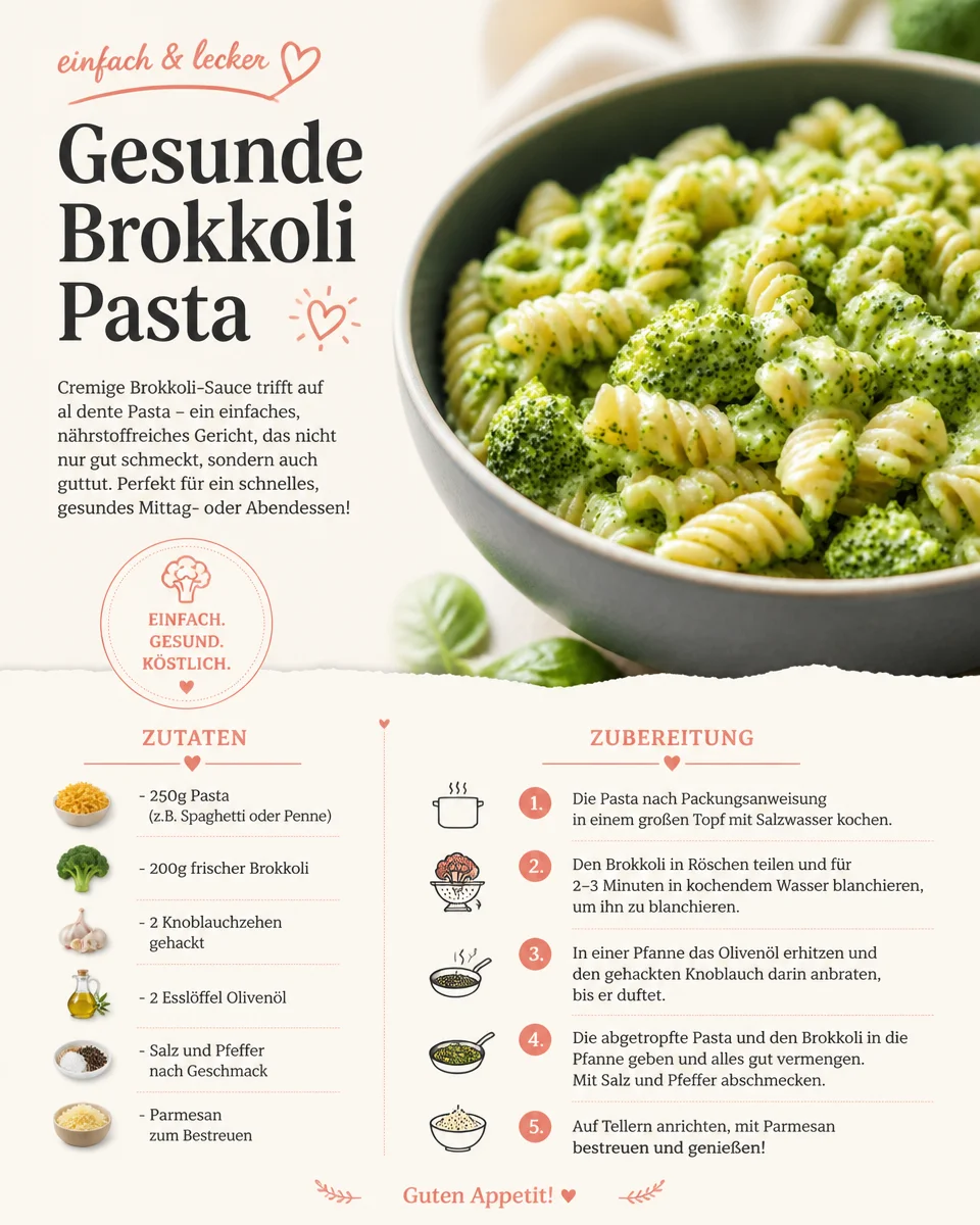 Gesunde Brokkoli Pasta mit frischem Gemüse und Kräutern auf einem Teller