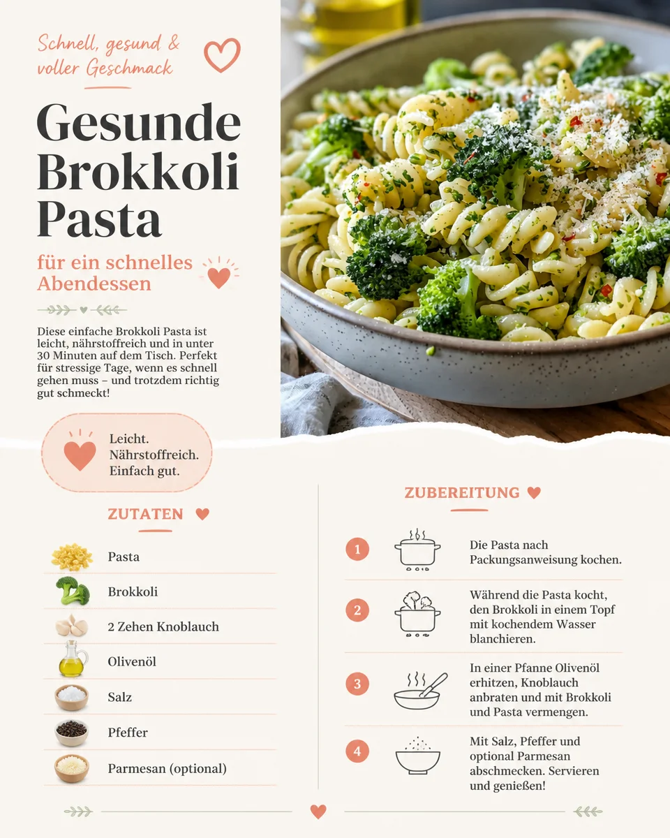 Gesunde Brokkoli Pasta für ein schnelles Abendessen mit frischen Zutaten.