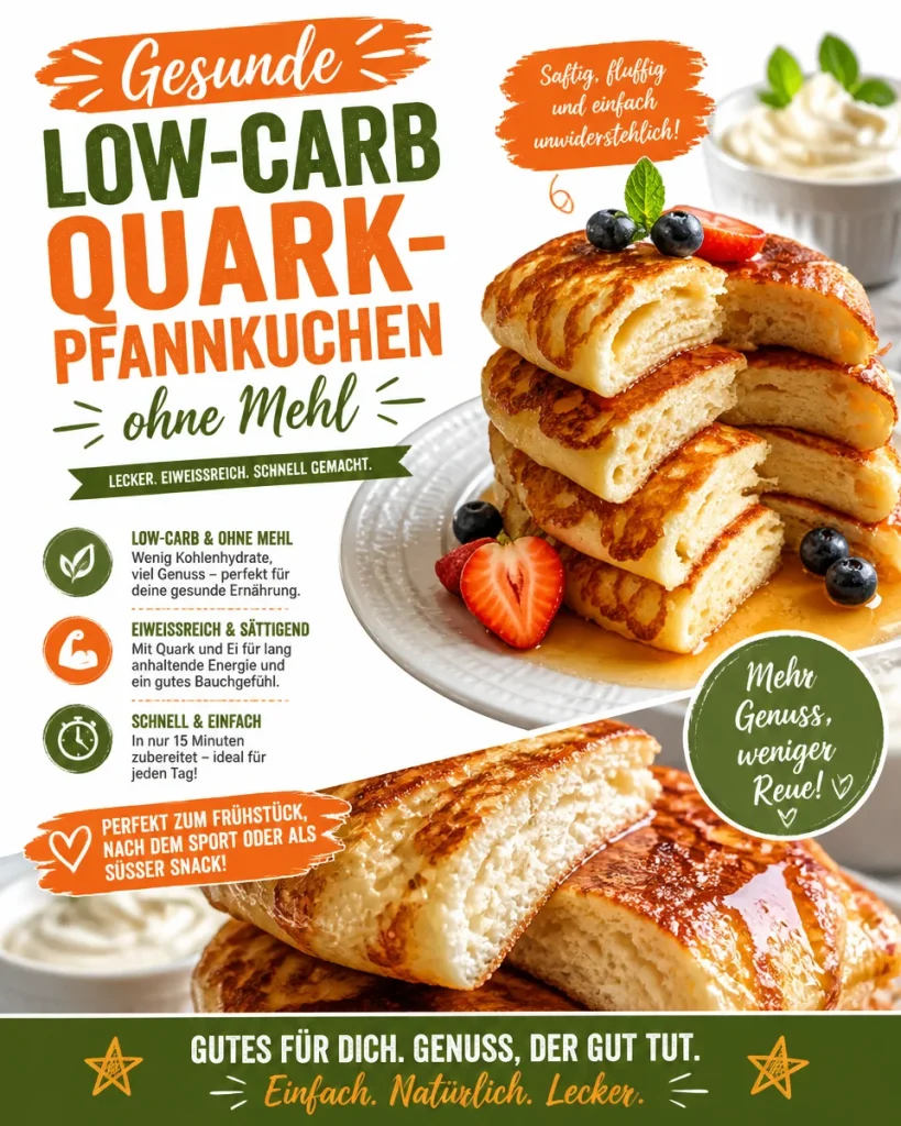 Gesunde Low-Carb Quark-Pfannkuchen ohne Mehl auf einem Teller