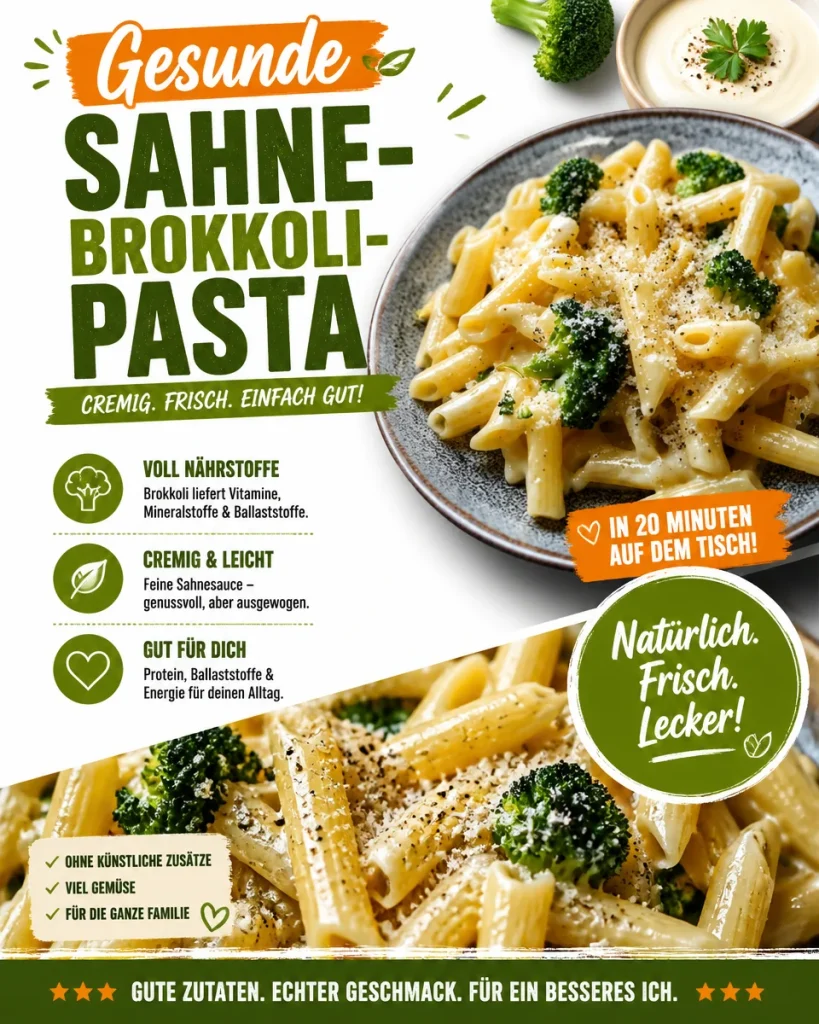 Gesunde Sahne-Brokkoli-Pasta mit frischem Brokkoli und cremiger Sauce