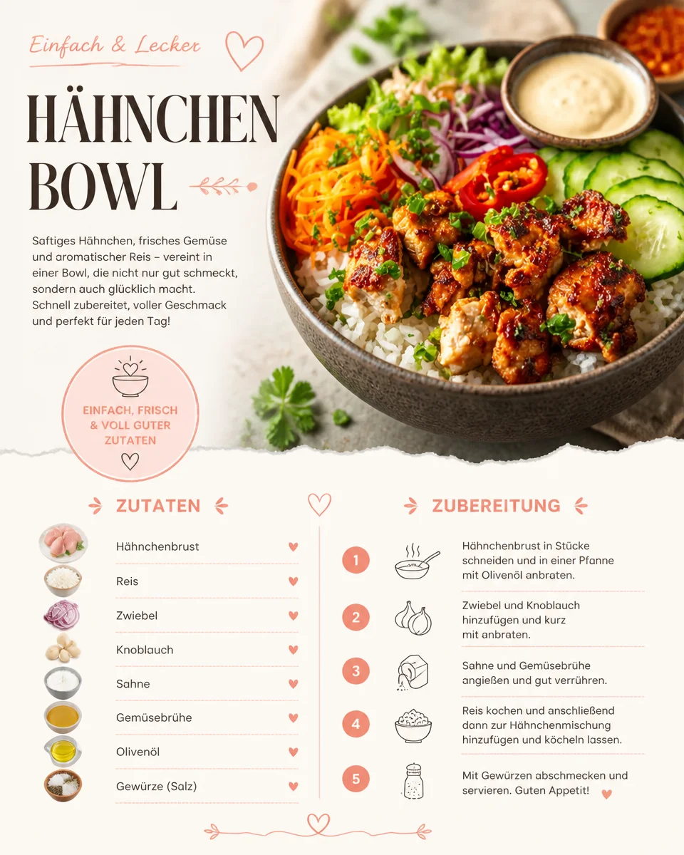 Hähnchen-Schüssel mit frischem Gemüse und Gewürzen
