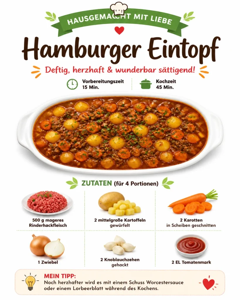 Schüssel mit Hamburger Eintopf, einem herzhaften deutschen Gericht