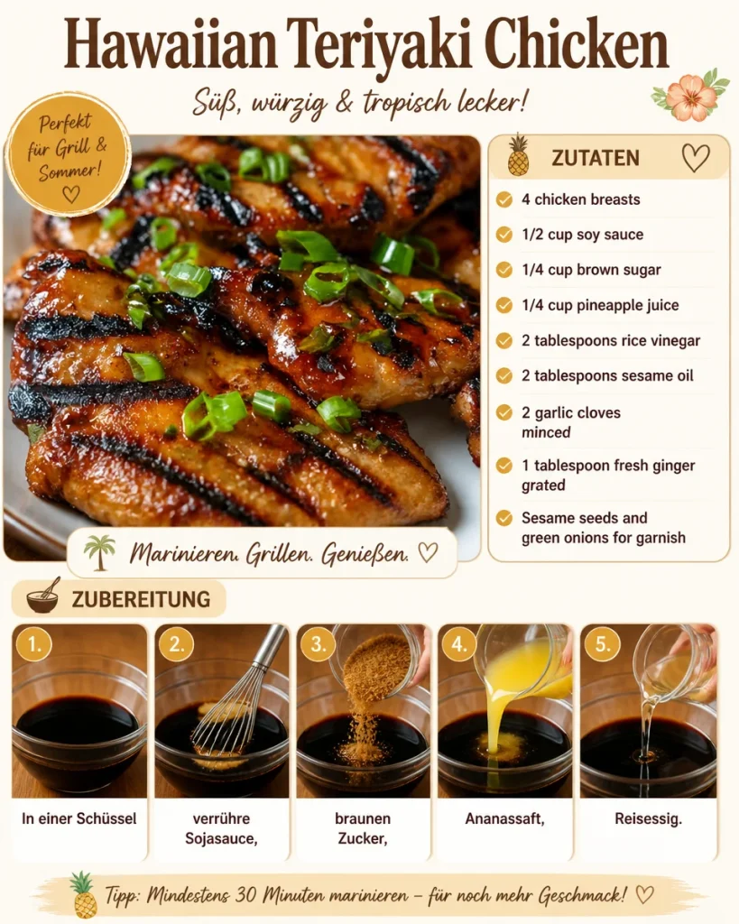 Hawaiian Teriyaki-Hühnchen mit frischen Ananasstücken und aromatischen Gewürzen