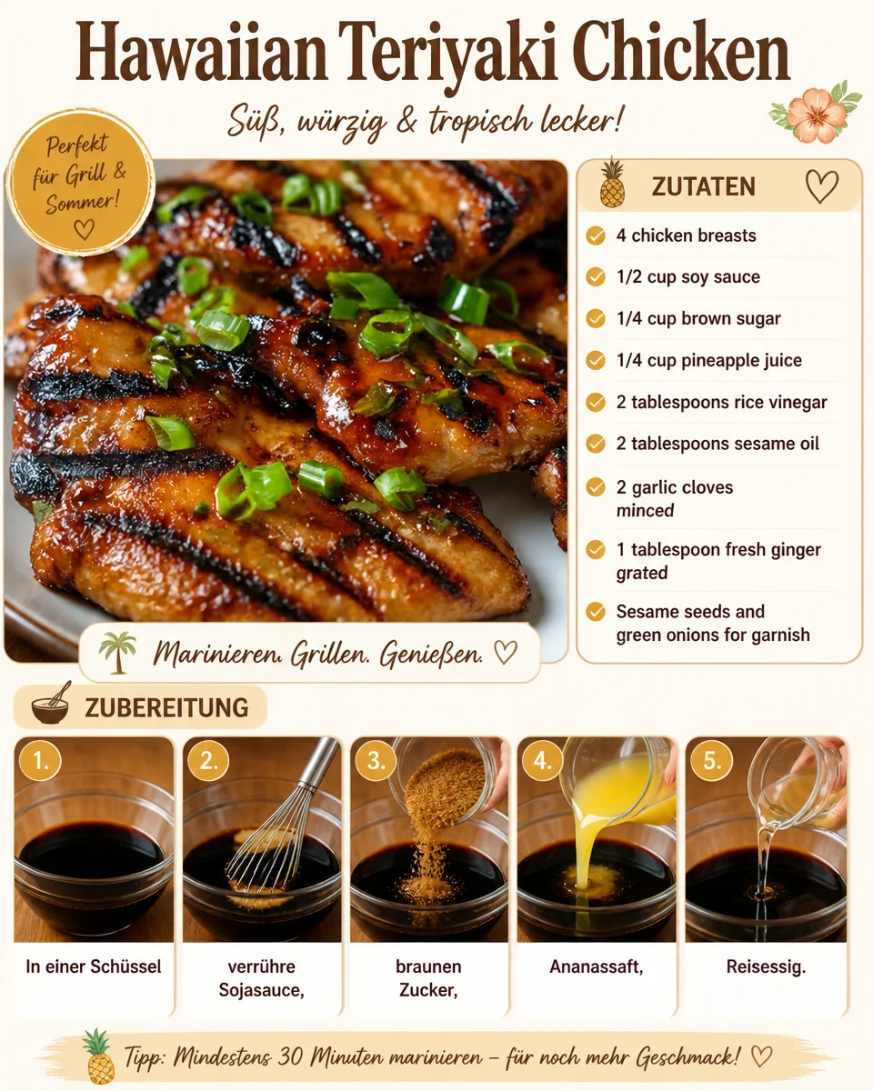Hawaiian Teriyaki-Hühnchen mit frischen Ananasstücken und aromatischen Gewürzen