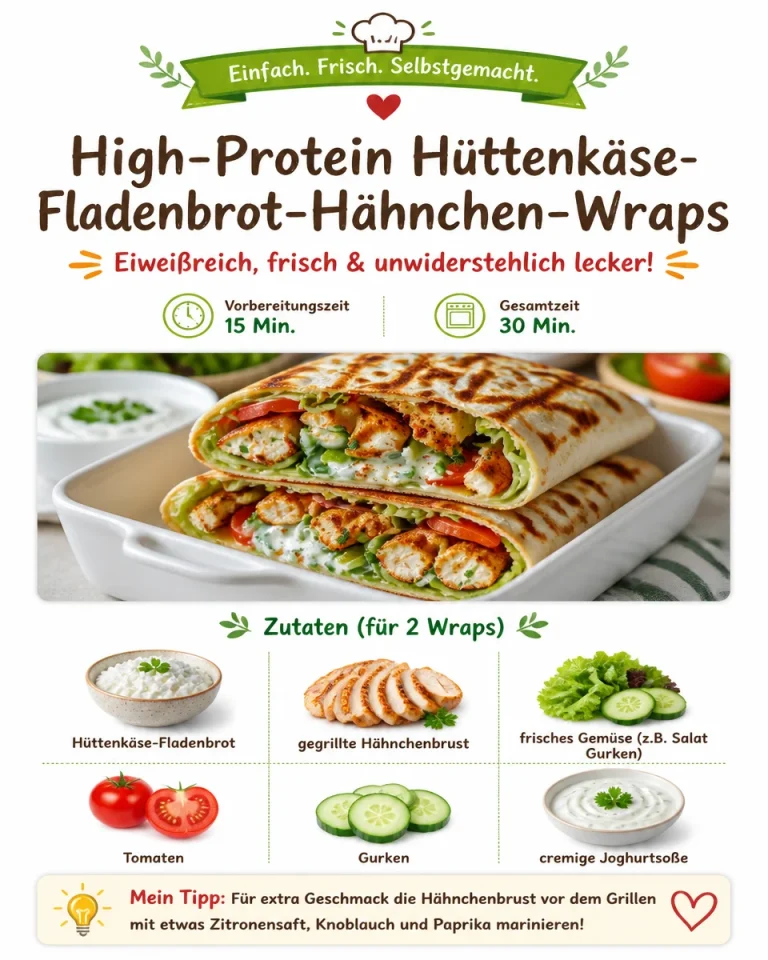 Hüttenkäse-Wraps mit Hähnchen und Fladenbrot - gesunde proteinreiche Mahlzeit