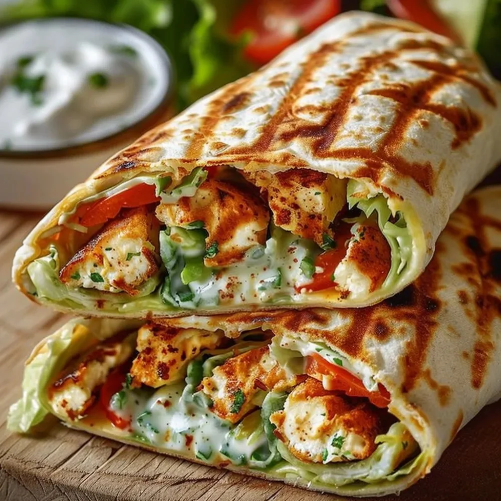 High-Protein Hüttenkäse-Fladenbrot-Hähnchen-Wraps