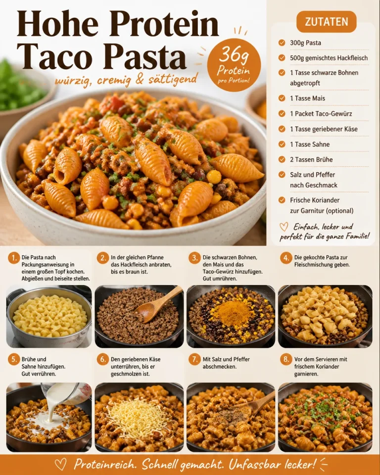 Protein Taco Pasta Gericht mit frischen Zutaten und Toppings
