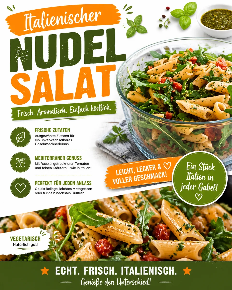 Italienischer Nudelsalat mit frischem Gemüse und aromatischem Dressing