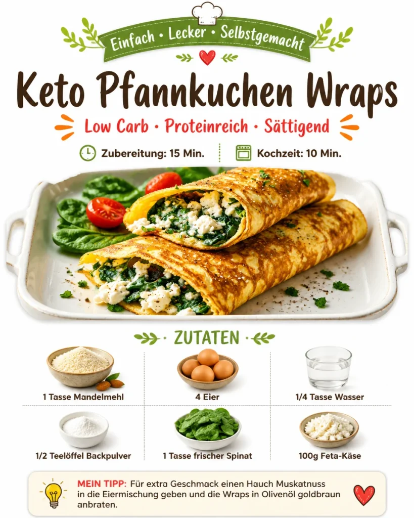 Leckere Keto-Pfannkuchen-Wraps auf einem Teller serviert.