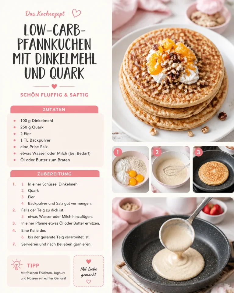 Leckere Low-Carb-Pfannkuchen aus Dinkelmehl und Quark auf einem Teller