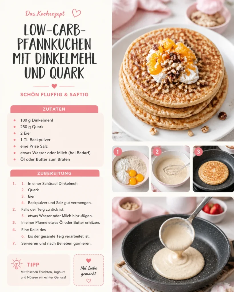 Leckere Low-Carb-Pfannkuchen aus Dinkelmehl und Quark auf einem Teller